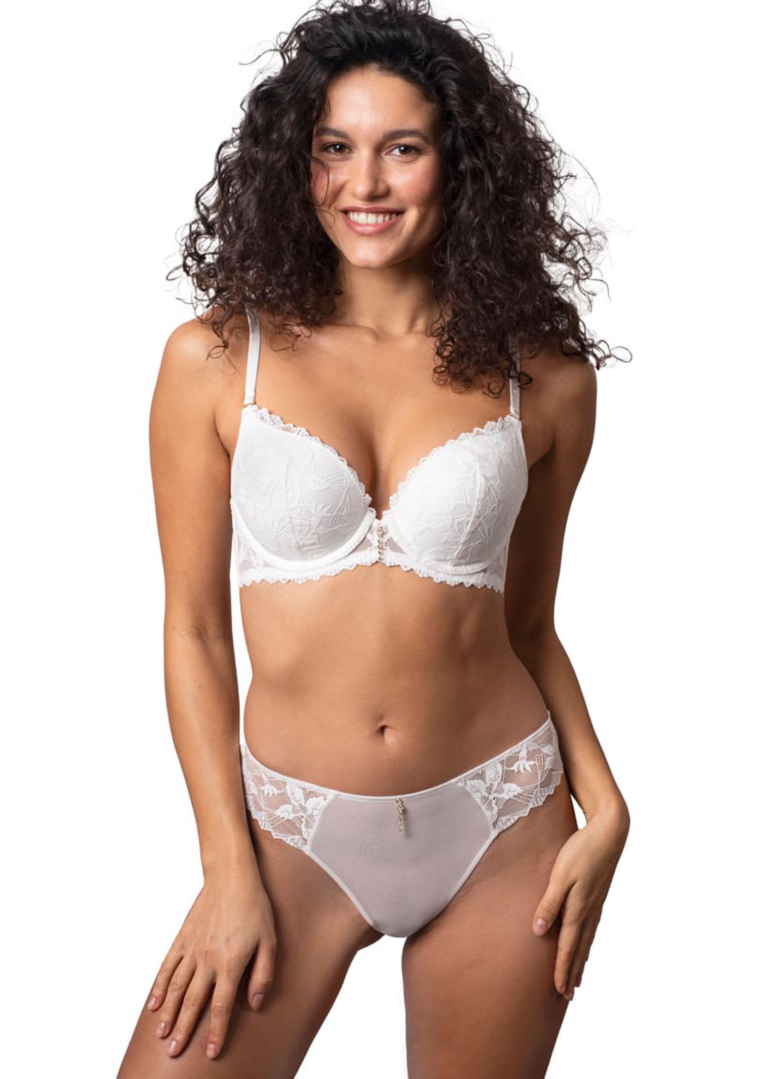 Biustonosz koronkowy biały z termoaktywnymi wkładkami push up DB-9338 Agio WHITE 75D