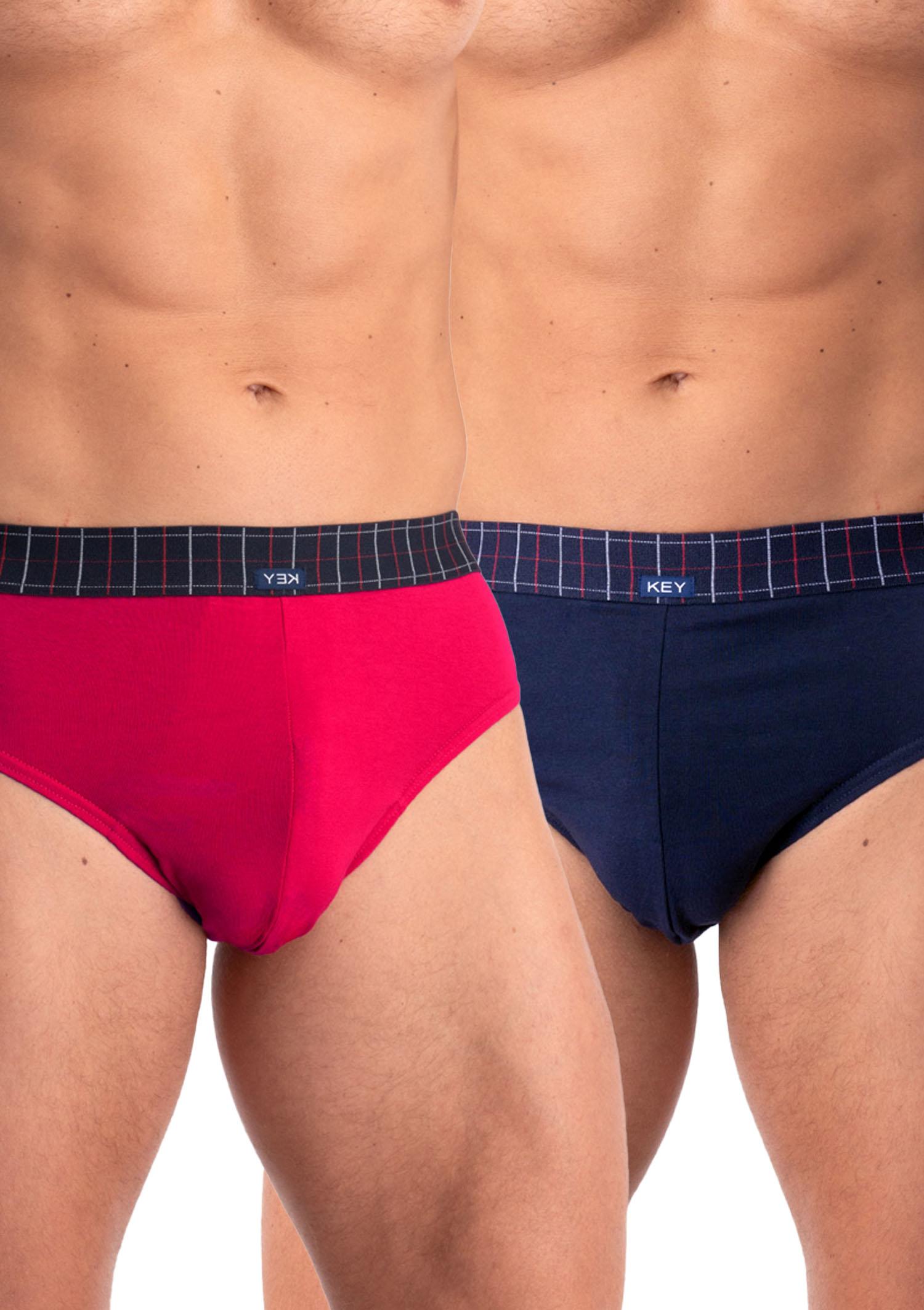 Slipy męskie bawełniane (2 pack) z ozdobną gumą w pasie MPP 408 Key GRANATOWY/CZERWONY XL