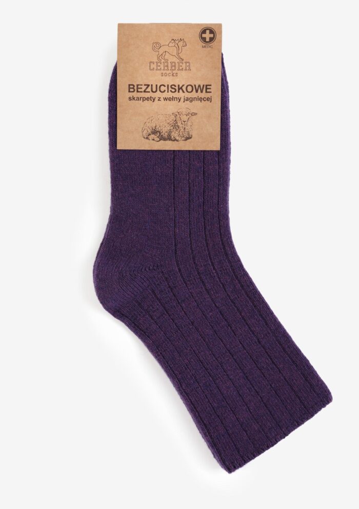 Skarpety|Skarpetki merino z wełny merynosa jagnięce bezuciskowe śliwkowe Cerber Art. 0251