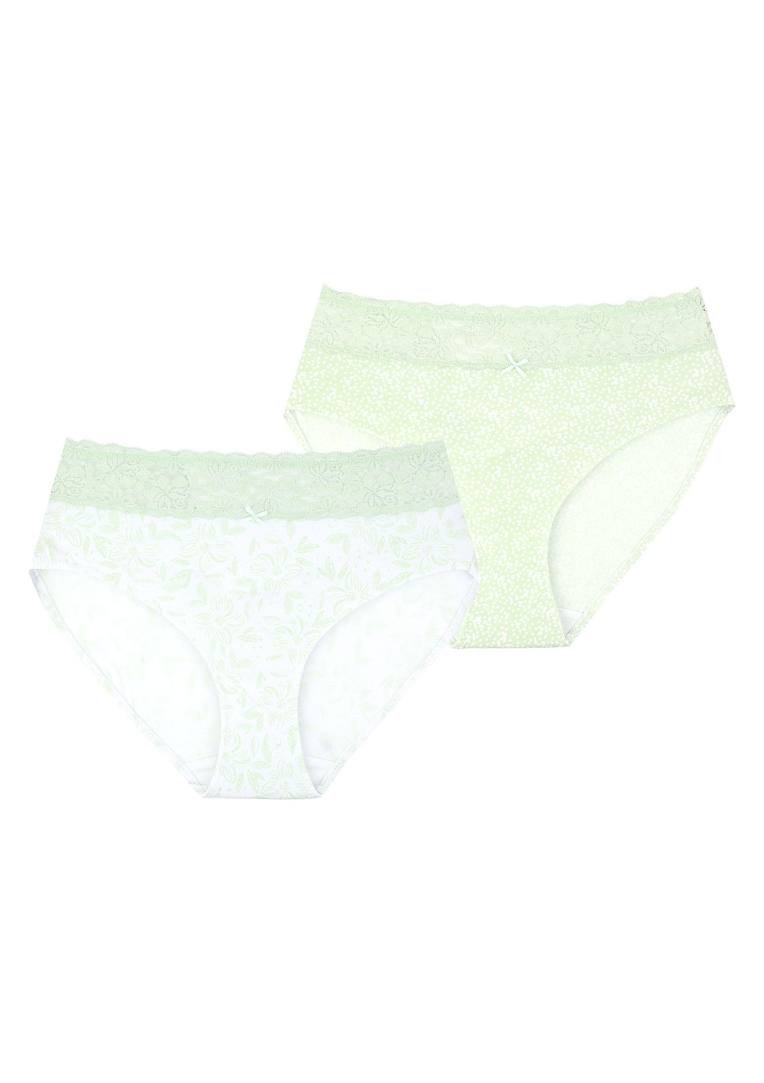 Bawełniane figi damskie (2 pack) z koronkową gumką LPC 604 BIAŁY/ZIELONY S