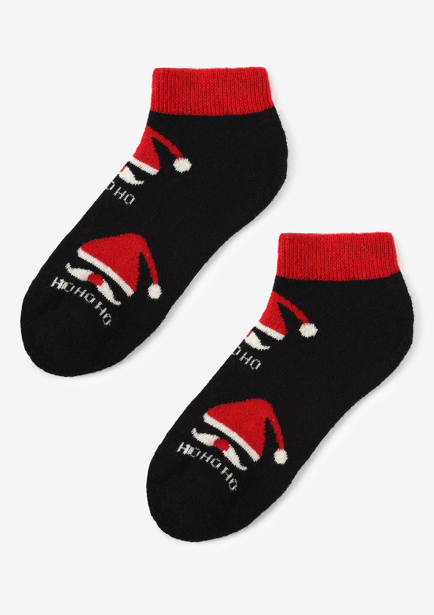 Ciepłe niskie skarpetki damskie ze św. Mikołajem Angora Footies Terry X48 Marilyn BLACK ONE SIZE