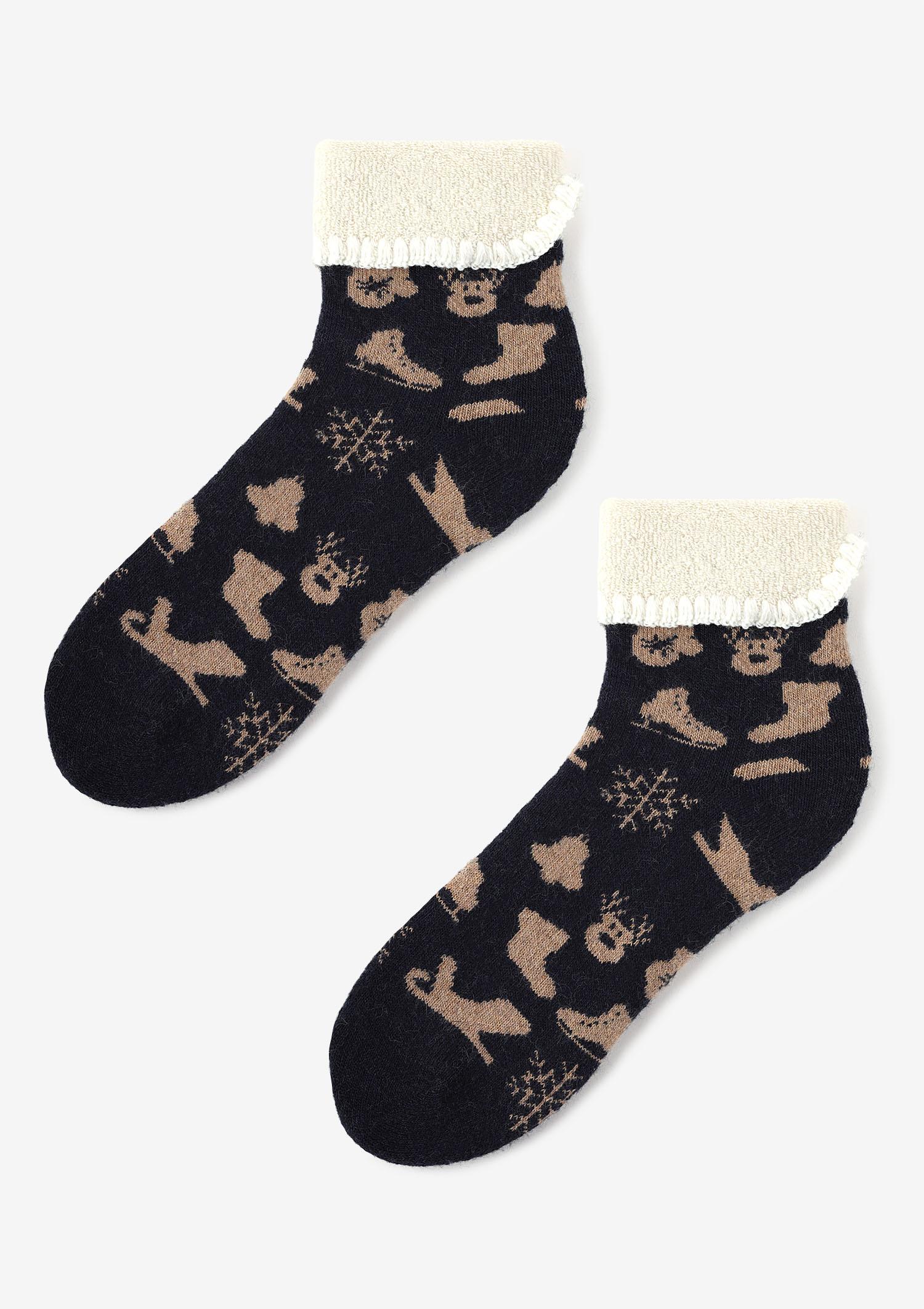 Ciepłe skarpetki damskie z zimowym wzorem Angora Terry X44 Marilyn GRANATOWY ONE SIZE