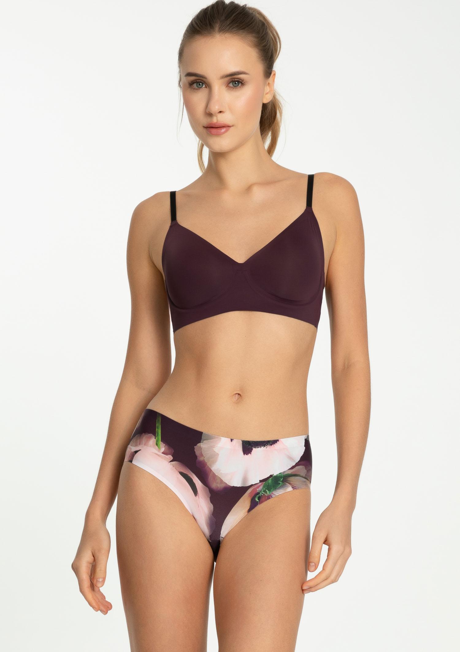 Figi damskie klasyczne bezszwowe w limitowanym princie peonii Velvet Bloom Classic Julimex śliwka S