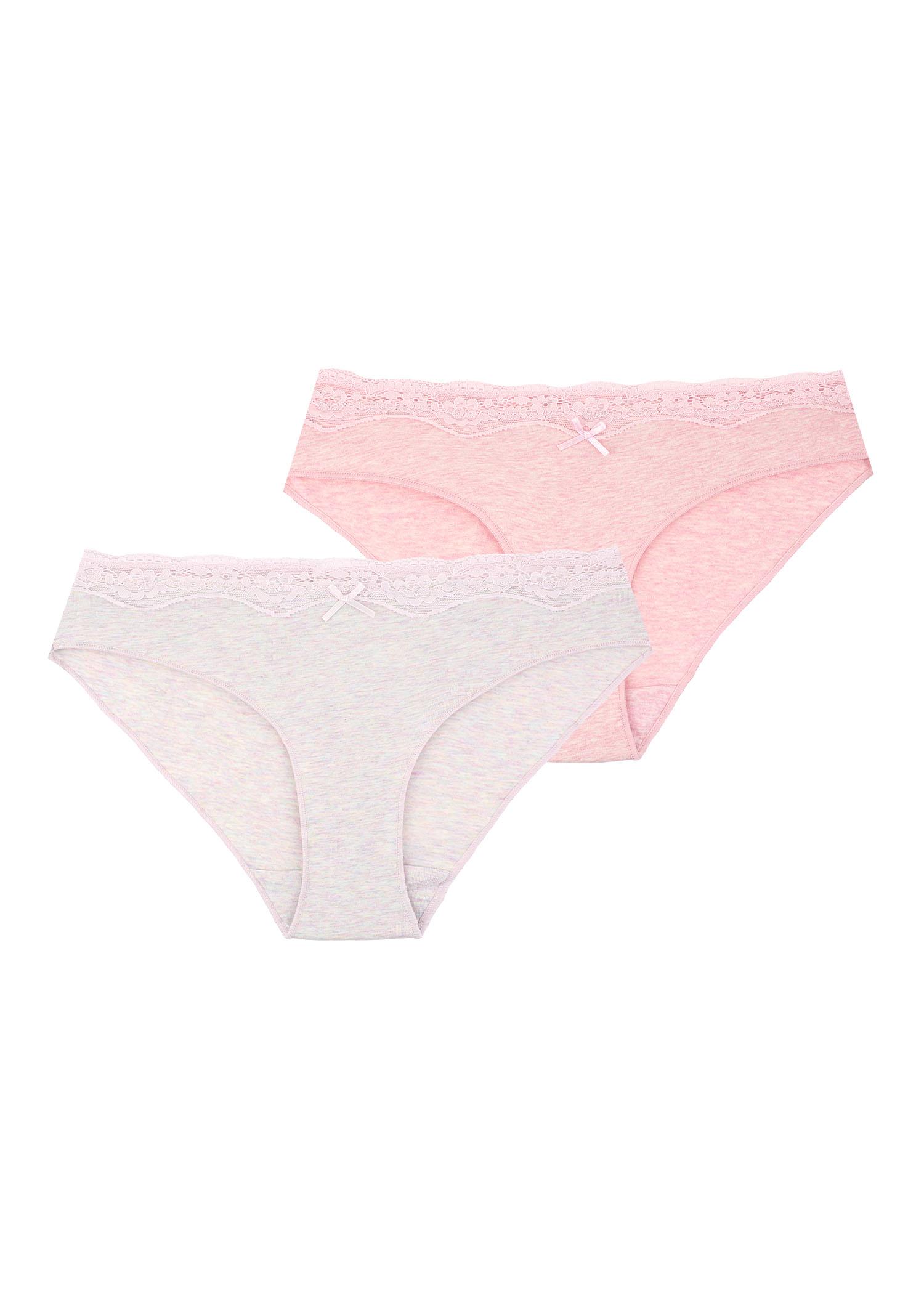 Niskie figi damskie (2 pack) z koronką na górze LPR 208 RÓŻOWY/RÓŻOWY XL