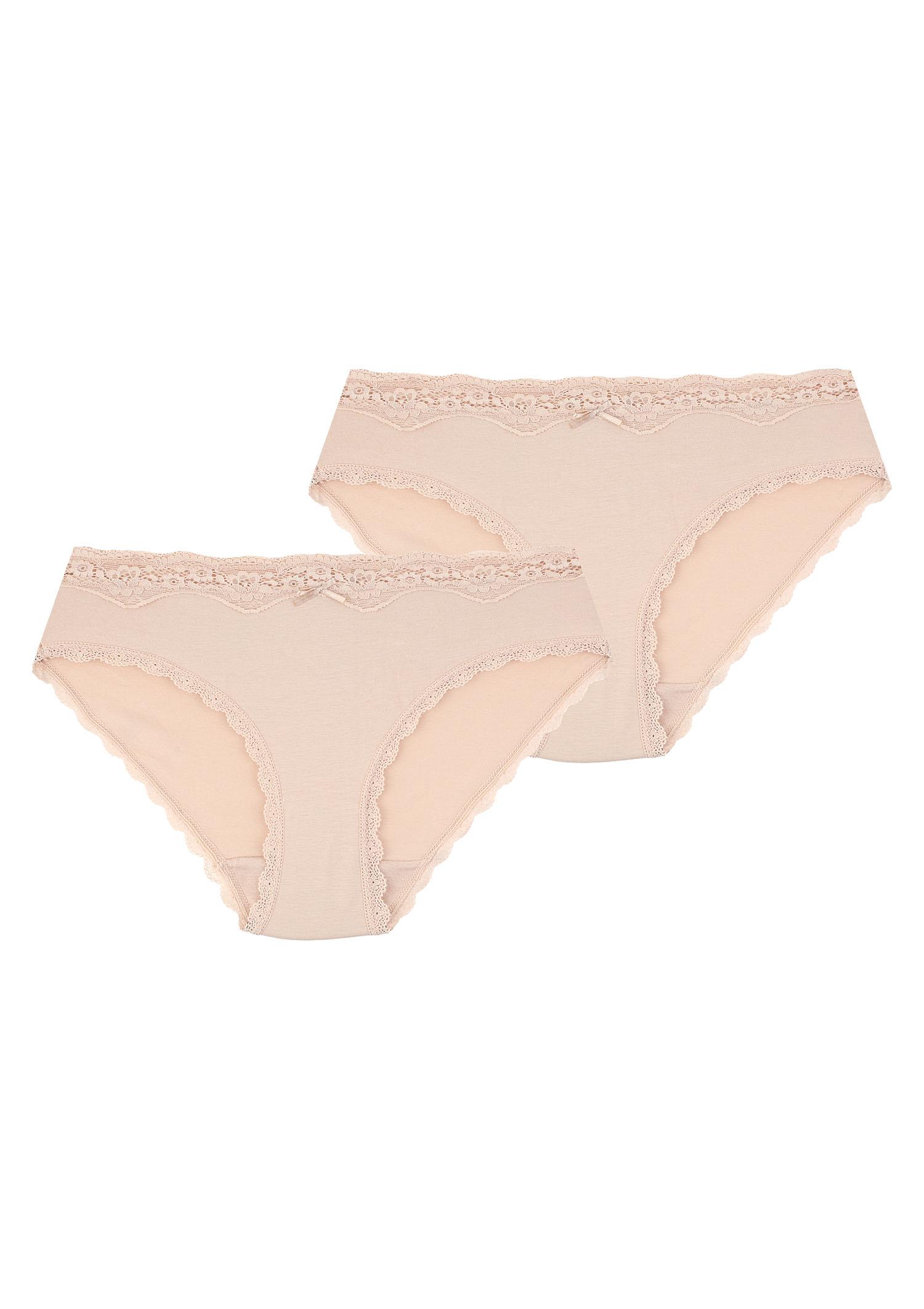 Niskie figi damskie (2 pack) z koronkowym wykończeniem LPR 280 BEŻOWY/BEŻOWY S