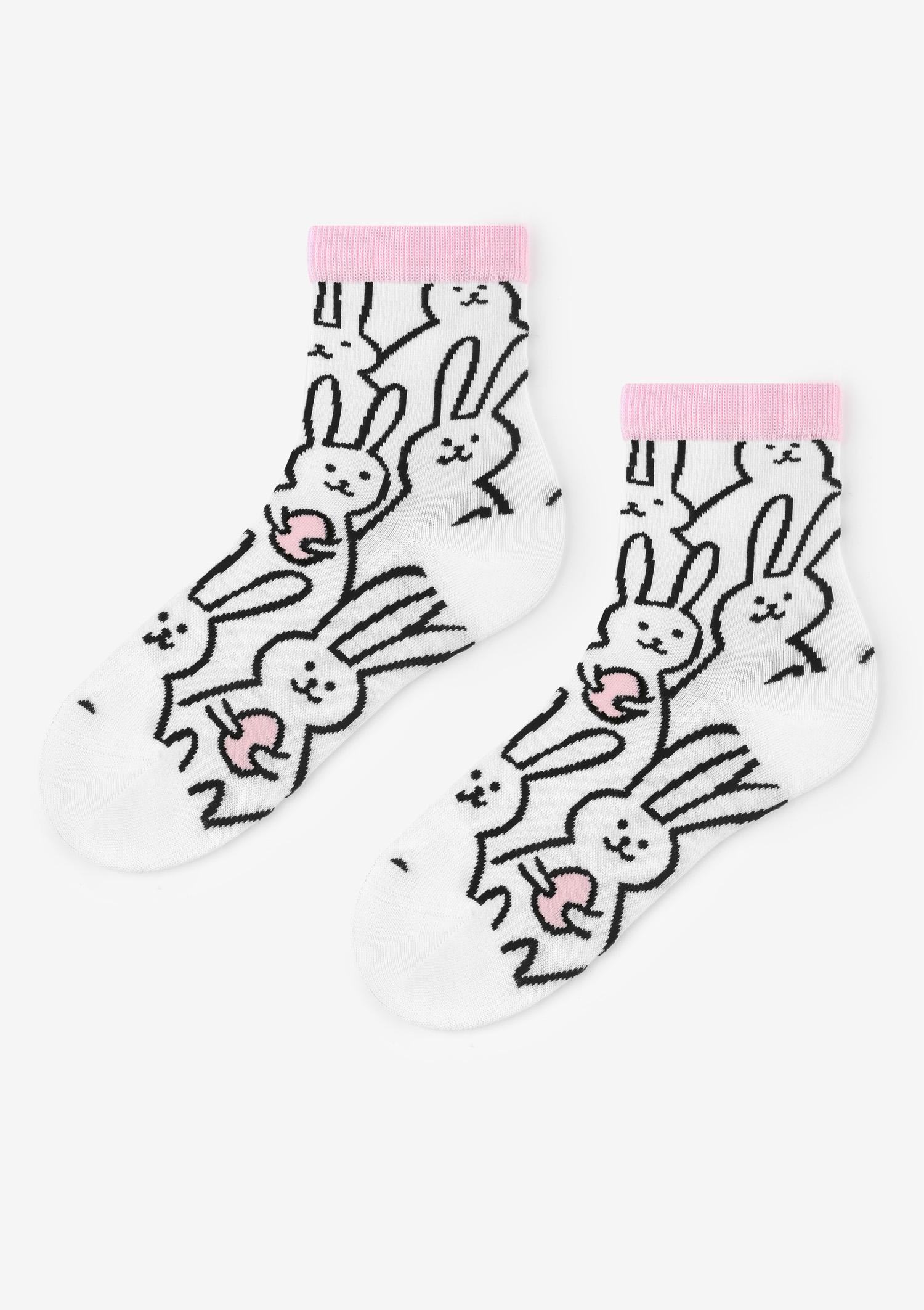 Skarpetki damaskie bawełniane w uśmiechnięte króliczki Funny Bunny Marilyn WHITE/PINK 36/40