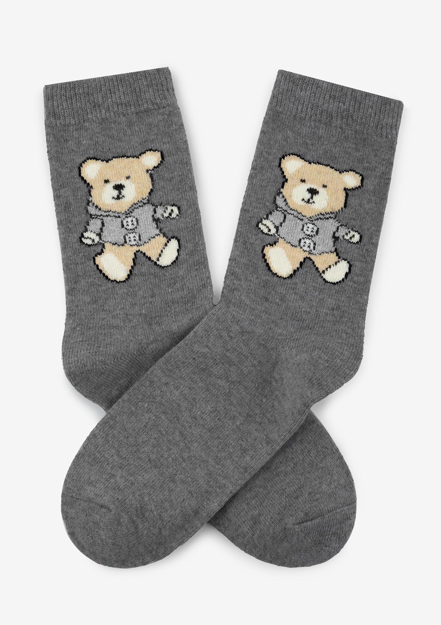 Skarpetki damskie z angorą i grafiką misia D39 Marilyn LIGHT GREY ONE SIZE