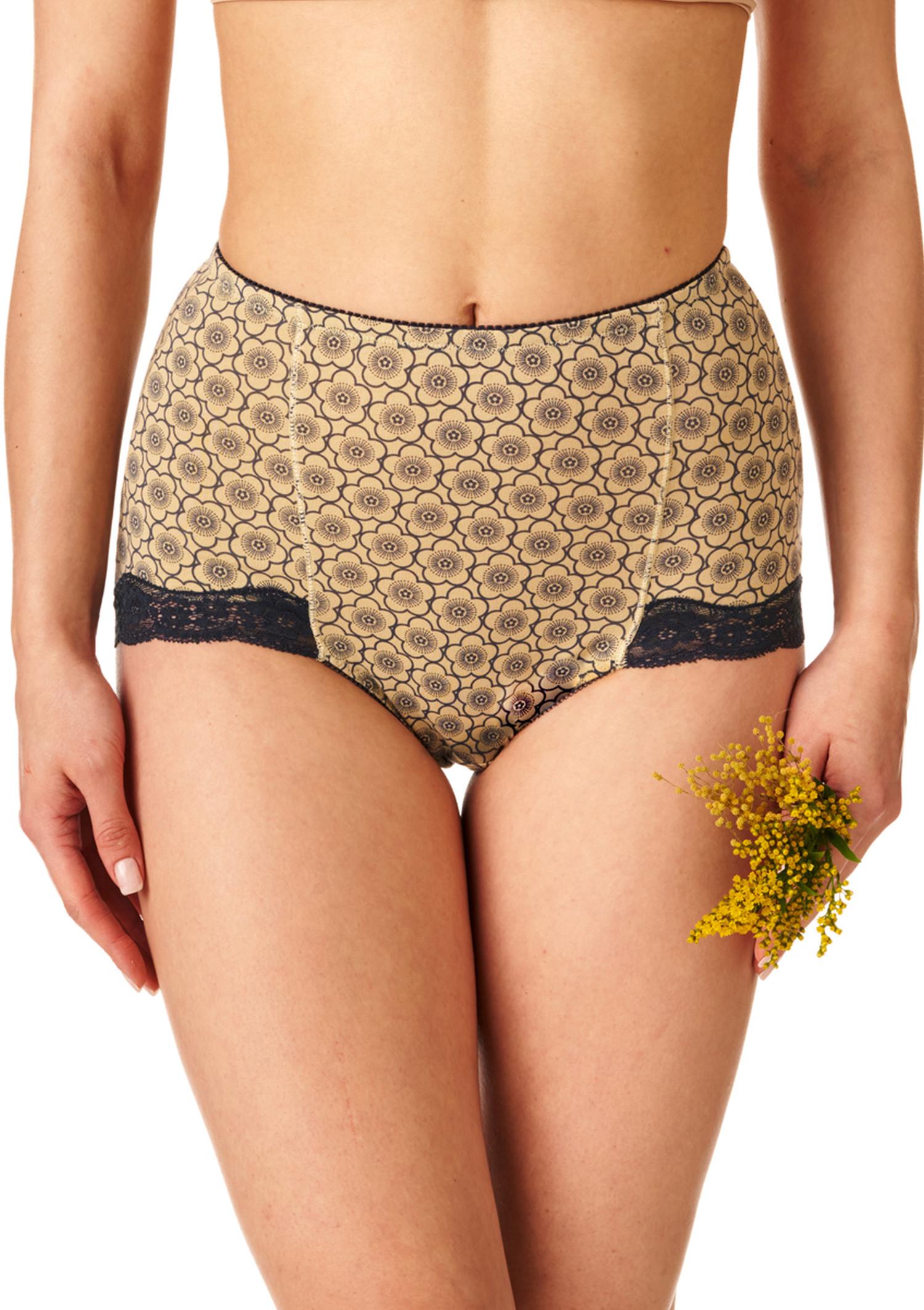 Wysokie figi damskie (2 pack) z kwiatowym wzorem LPM 753 BEŻOWY/GRANATOWY M