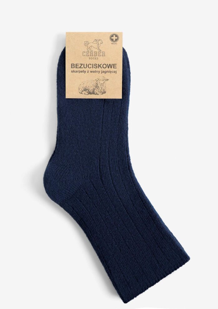 Skarpety - zdjęcie 3|Skarpetki merino z wełny merynosa jagnięce bezuciskowe granatowe Cerber Art. 0251