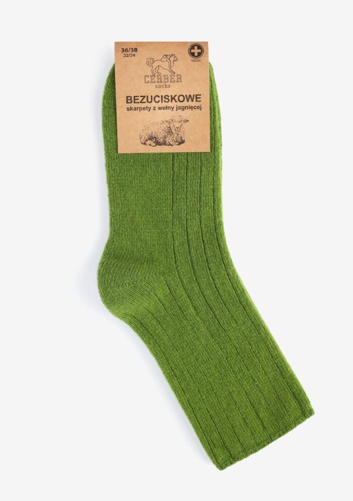 Skarpety|Skarpetki merino z wełny merynosa jagnięce bezuciskowe zielone Cerber Art. 0251