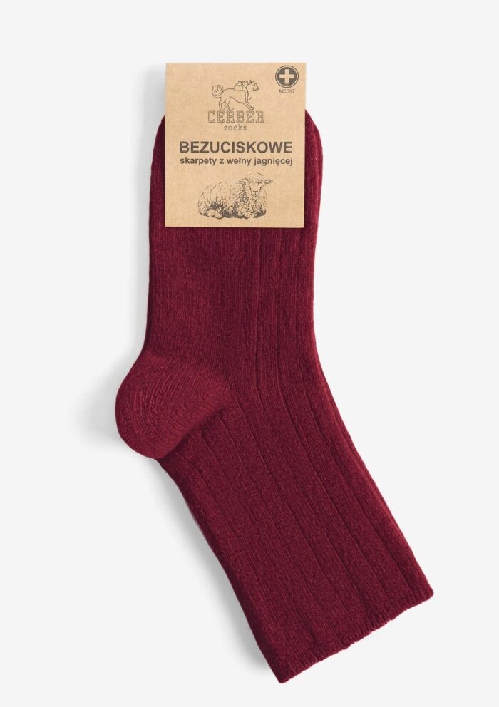Skarpety - zdjęcie 3|Skarpetki merino z wełny merynosa jagnięce bezuciskowe bordowe Cerber Art. 0251