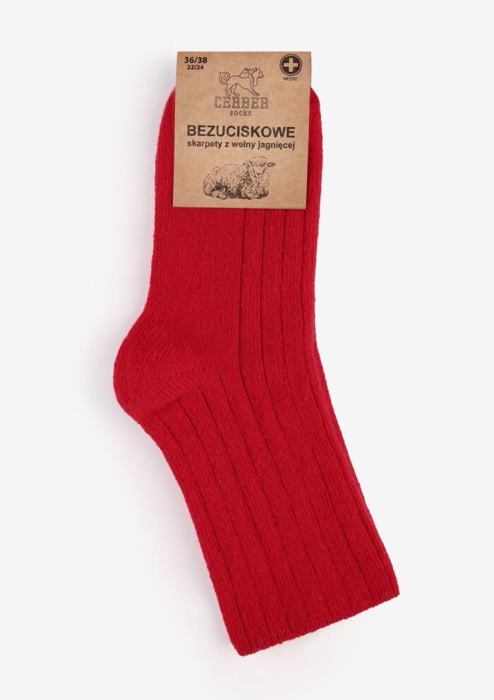 Skarpety|Skarpetki merino z wełny merynosa jagnięce bezuciskowe czerwone Cerber Art. 0251