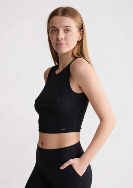 Crop top bawełniany w prążek Chili Naviale czarny