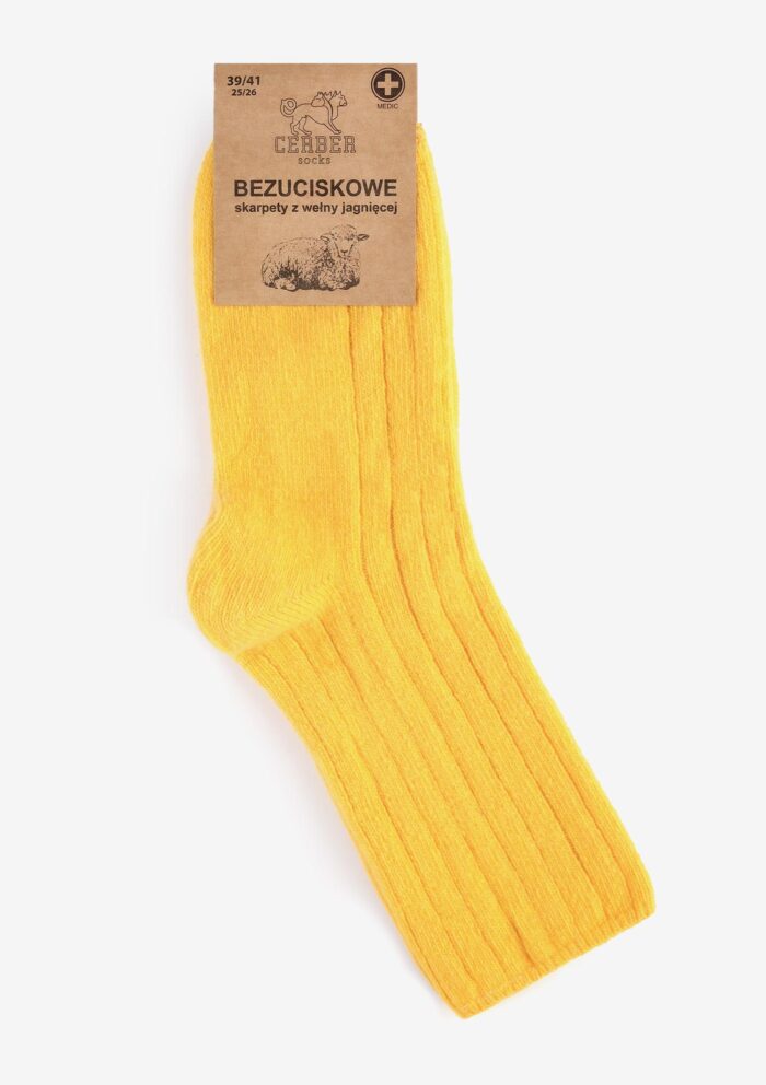 Skarpety|Skarpetki merino z wełny merynosa jagnięce bezuciskowe żółte Cerber Art. 0251