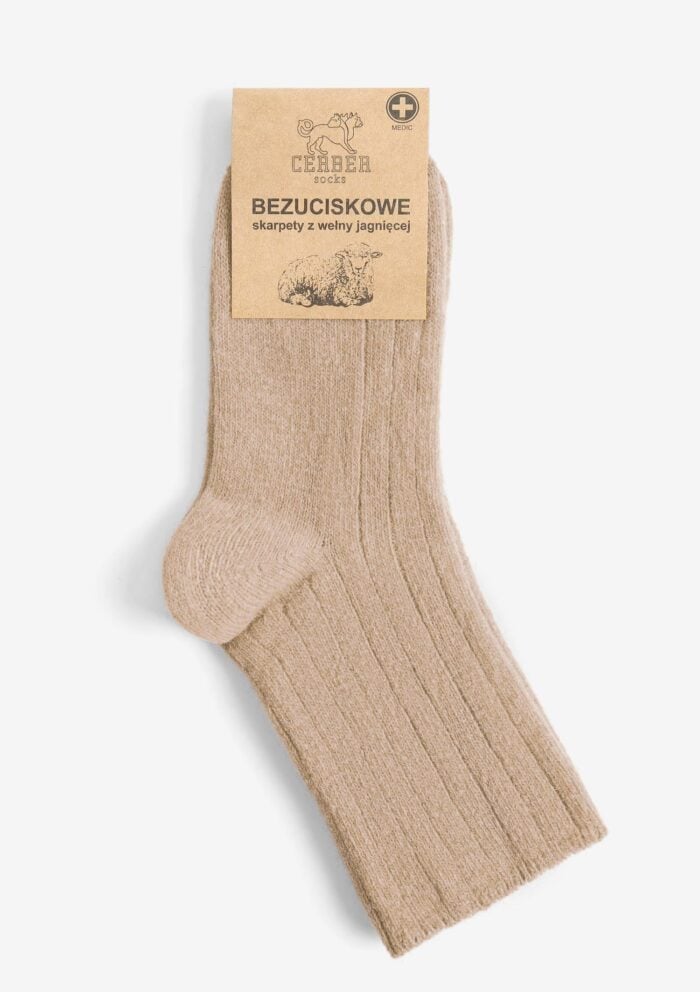 Skarpety - zdjęcie 3|Skarpetki merino z wełny merynosa jagnięce bezuciskowe beżowe Cerber Art. 0251