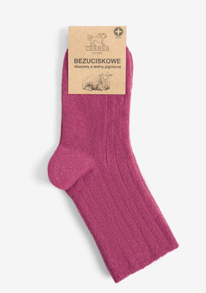 Skarpety|Skarpetki merino z wełny merynosa jagnięce bezuciskowe fuksja Cerber Art. 0251