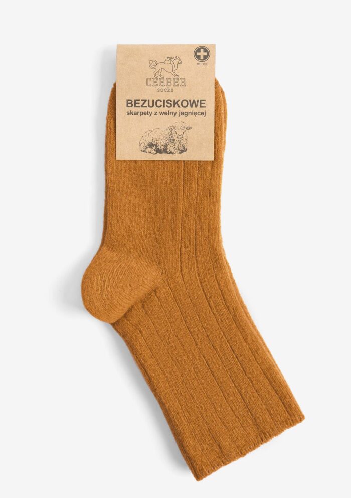Skarpety - zdjęcie 3|Skarpetki merino z wełny merynosa jagnięce bezuciskowe miodowe Cerber Art. 0251