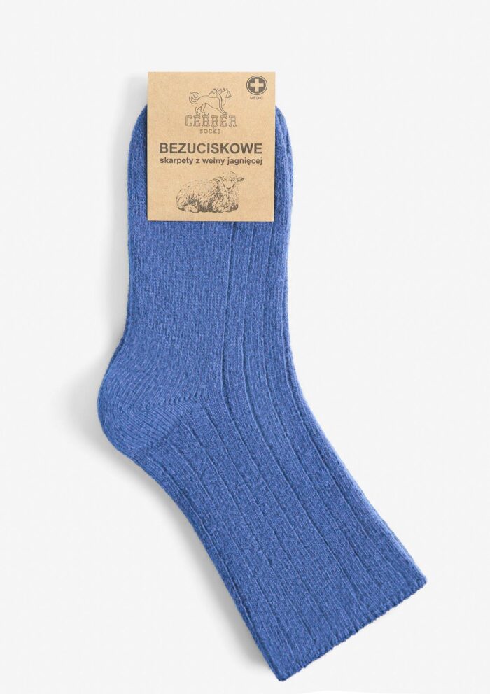 Skarpety|Skarpetki merino z wełny merynosa jagnięce bezuciskowe niebieskie Cerber Art. 0251