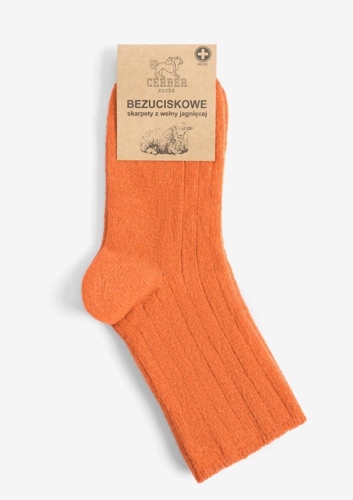 Skarpety|Skarpetki merino z wełny merynosa jagnięce bezuciskowe pomarańczowe Cerber Art. 0251