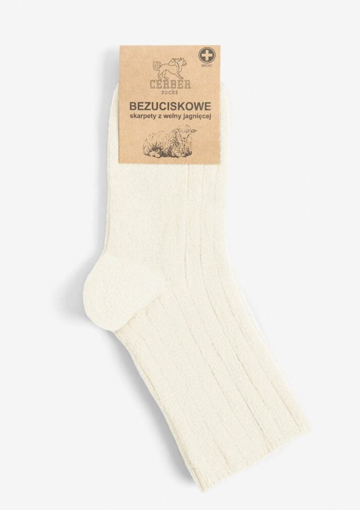 Skarpety|Skarpetki merino z wełny merynosa jagnięce bezuciskowe ecru Cerber Art. 0251