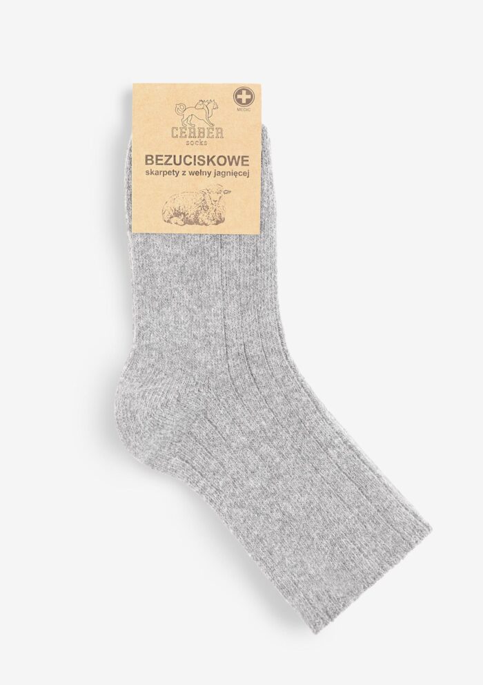 Skarpety - zdjęcie 3|Skarpetki merino z wełny merynosa jagnięce bezuciskowe popielate Cerber Art. 0251