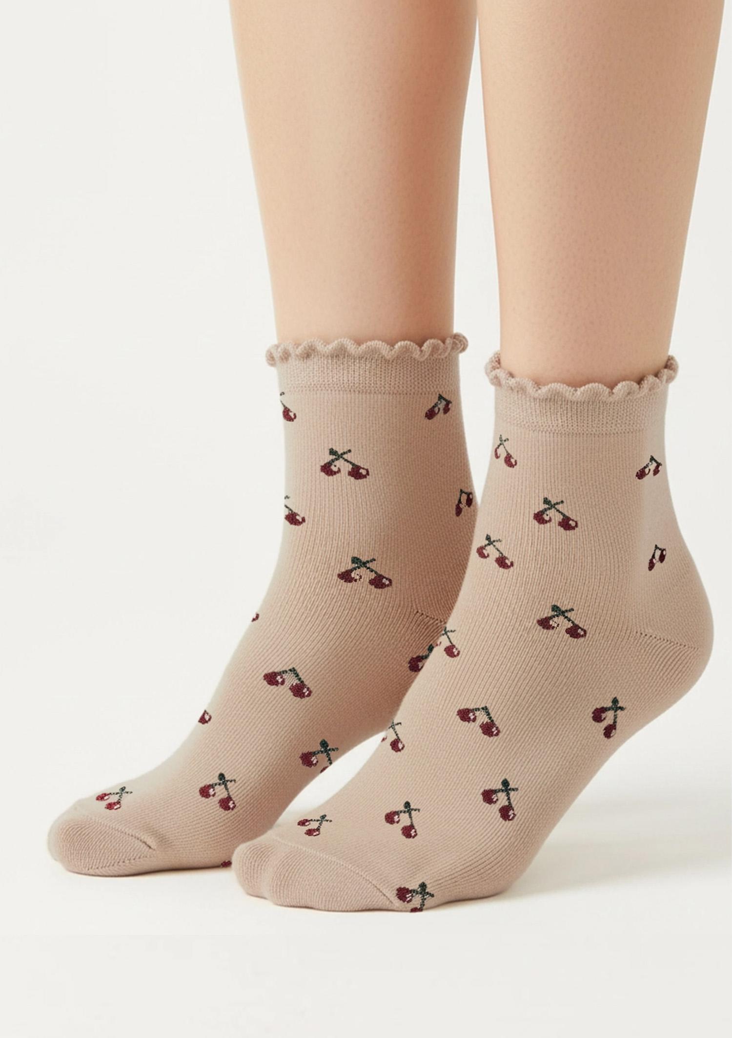 Skarpetki damskie bawełniane w wisienki Scp Very Cherry Marilyn 36/40 BEŻOWY