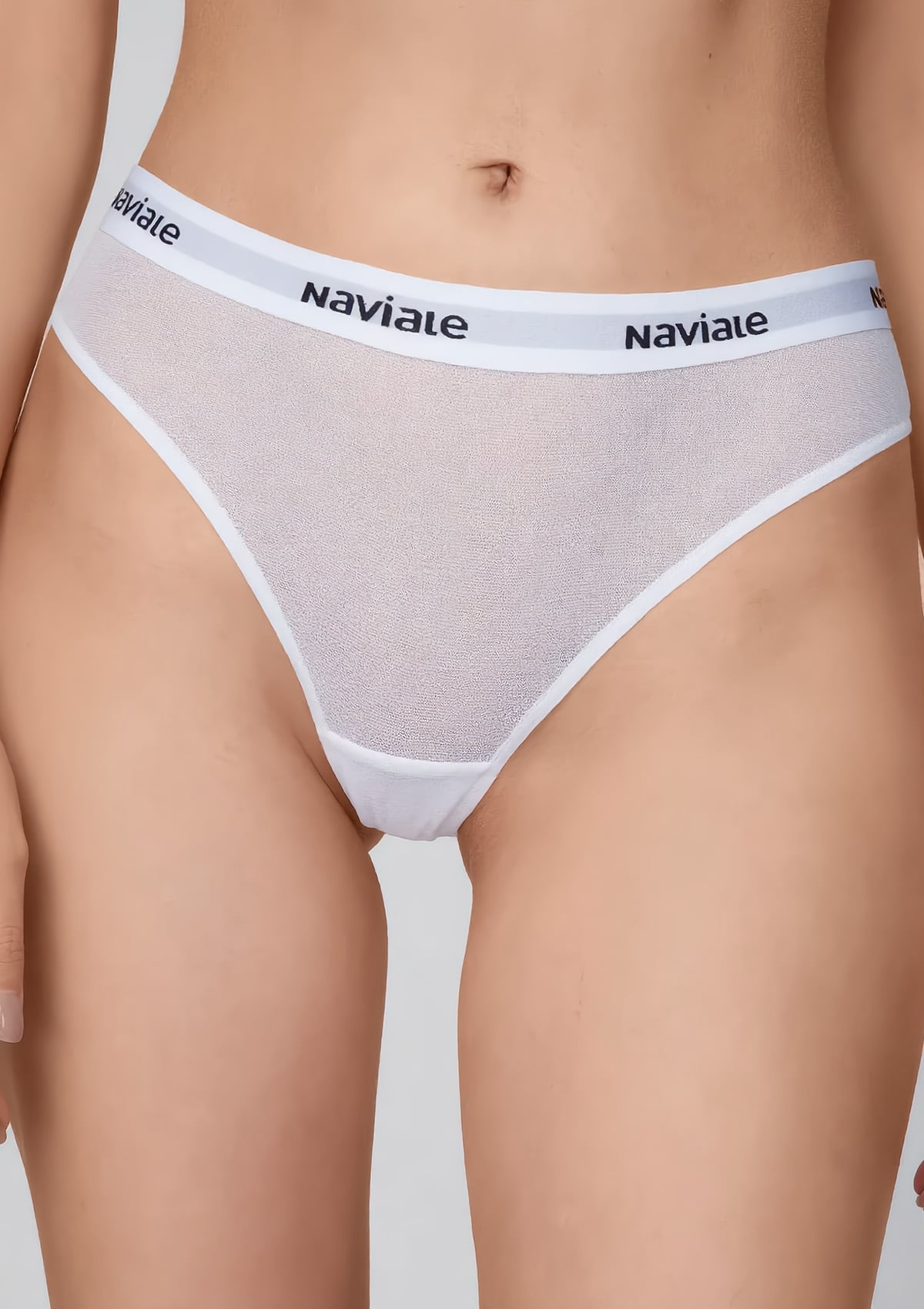 Stringi damskie z transparentnej siateczki LU134-02 Naviale białe L BIAŁY