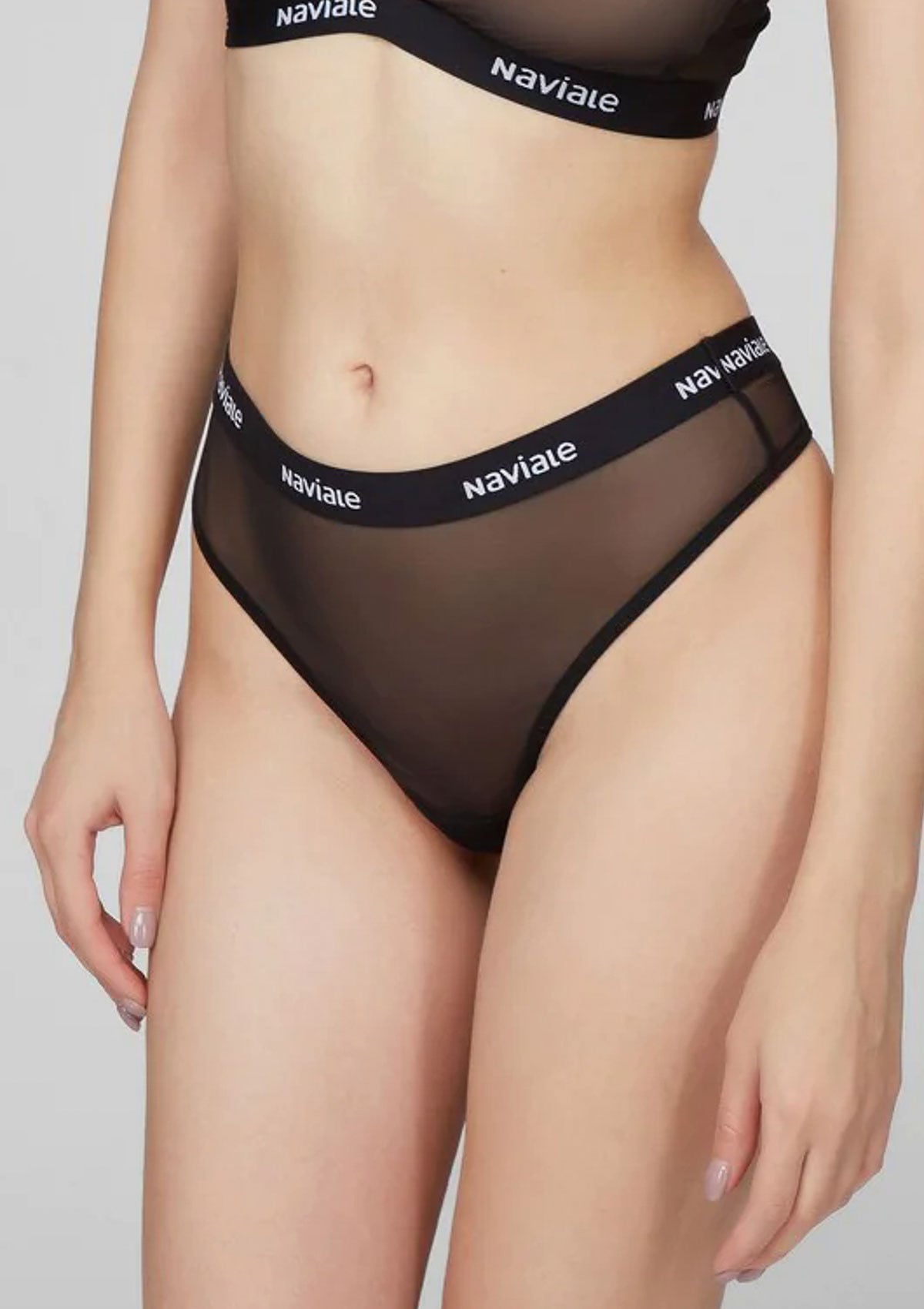 Stringi damskie z transparentnej siateczki LU134-02 Naviale czarne M CZARNY