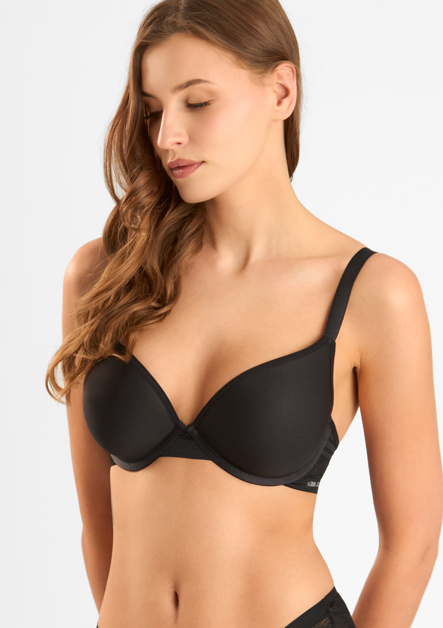 Biustonosz spacer z bezszwowym obwodem 2506 Flower Sielei czarny NERO 85D