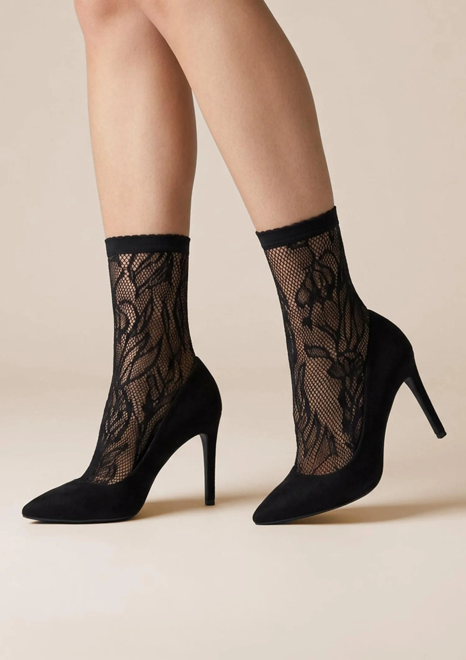 Skarpetki kabaretki wzorzyste Charly G001 Marilyn czarne BLACK ONE SIZE