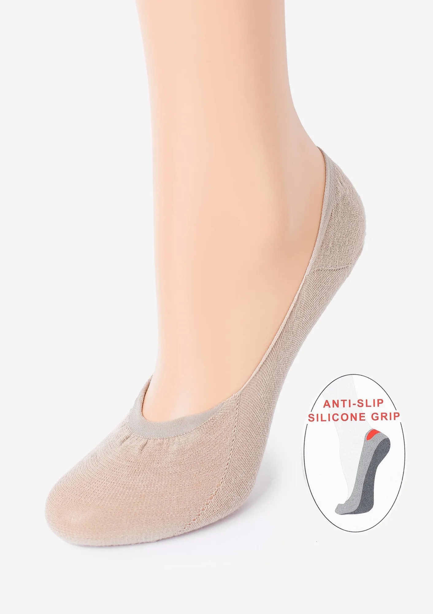 Bawełniane Stopki Damskie z Silikonem Cotton Anti-Slip Visone Marilyn 36-40