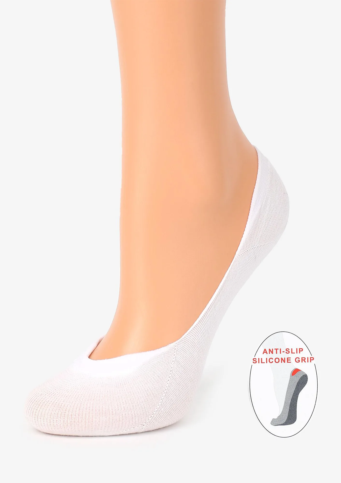 Bawełniane Stopki Damskie z Silikonem Cotton Anti-Slip White Marilyn 36-40