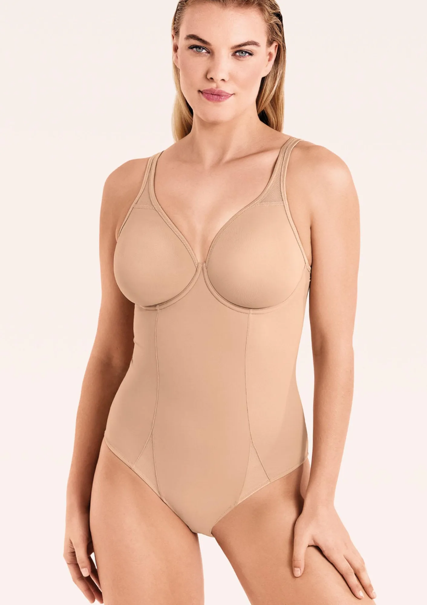 Body damskie modelujące z fiszbinami beżowe New Sara Microshape Infiore 90C
