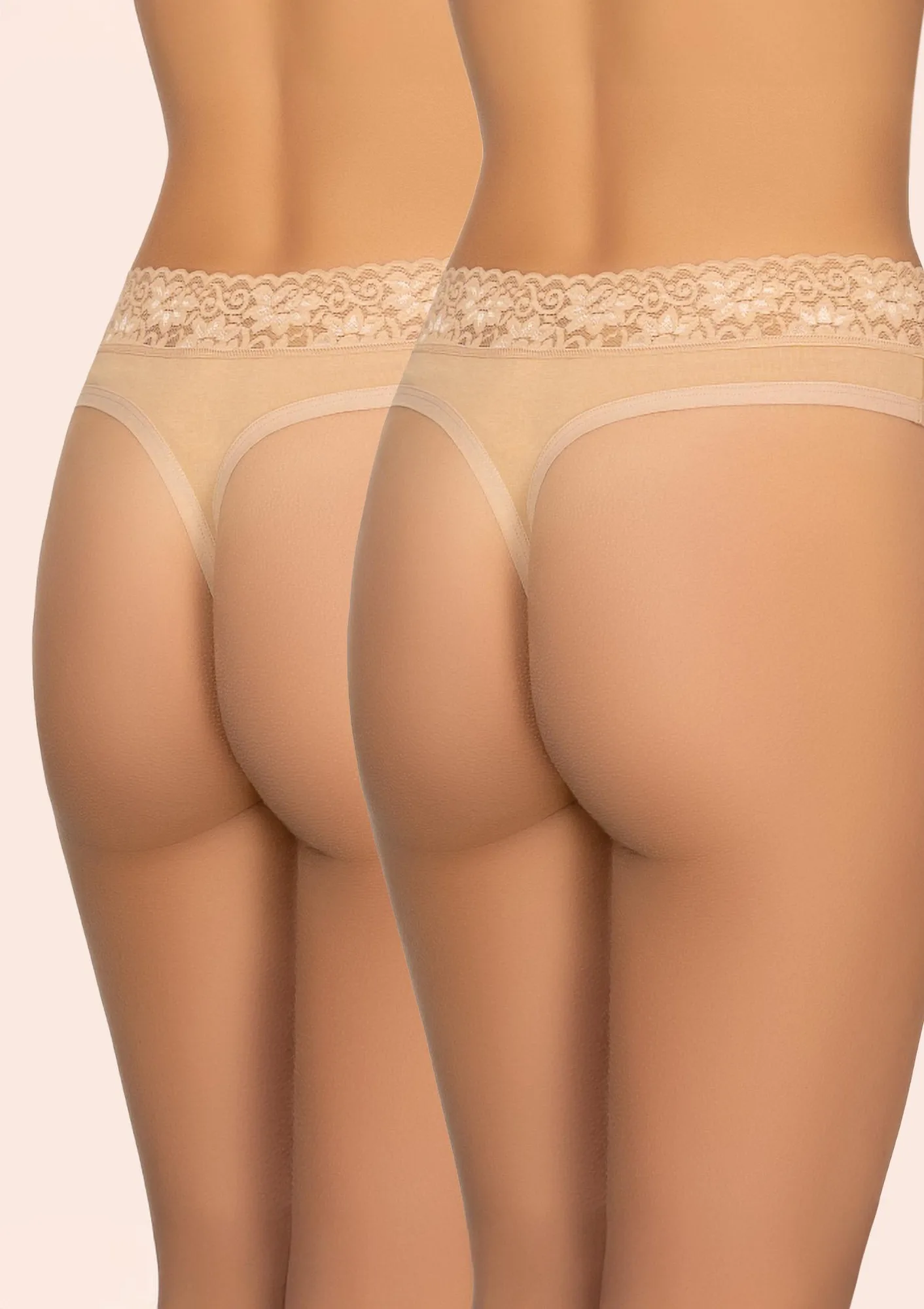 Stringi damskie bawełniane (2pack) z koronką beżowe 151 Cotton Kleo