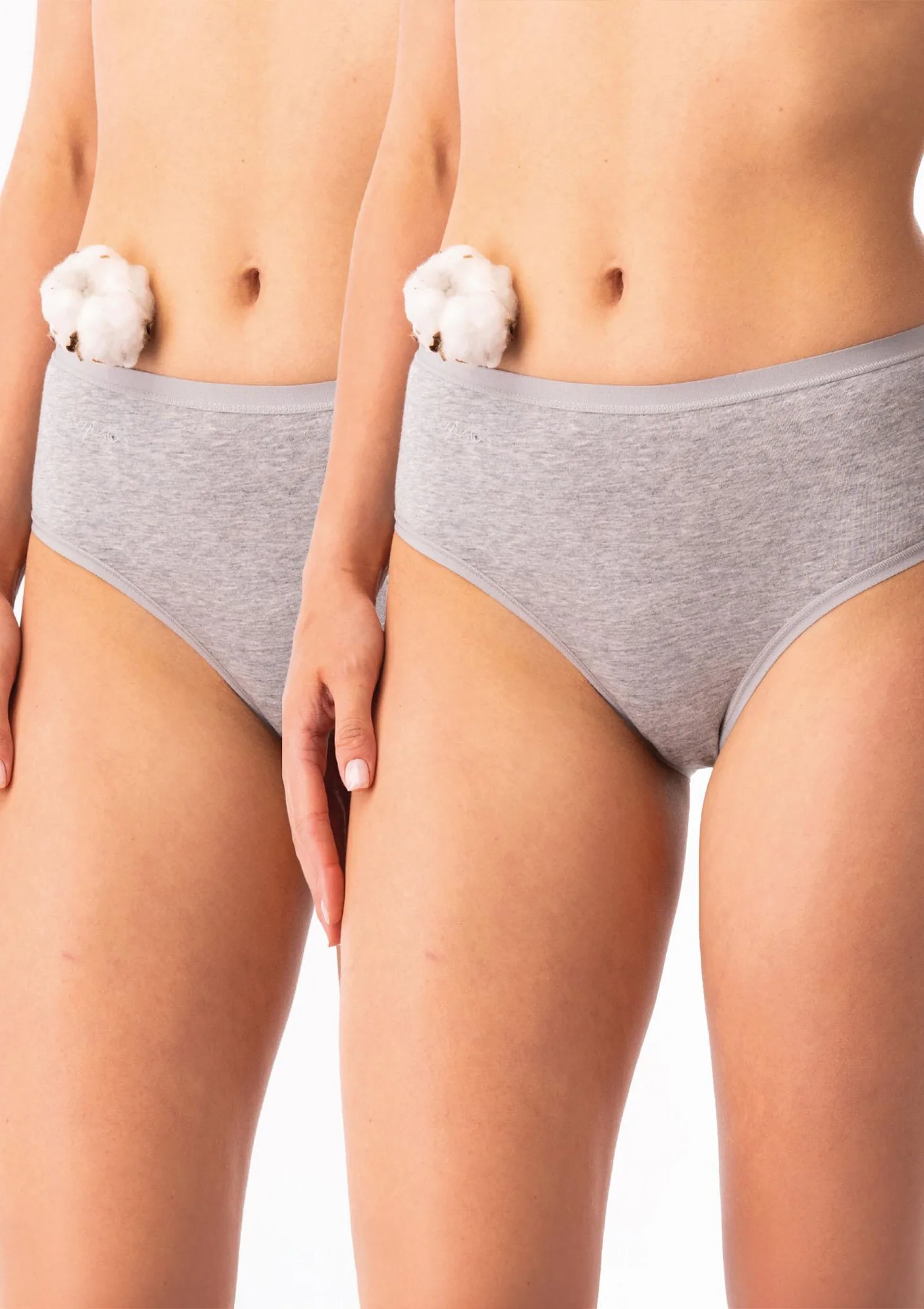 Figi damskie bawełniane (2 pack) szare klasyczne o wyższym kroju LPC 010 Key