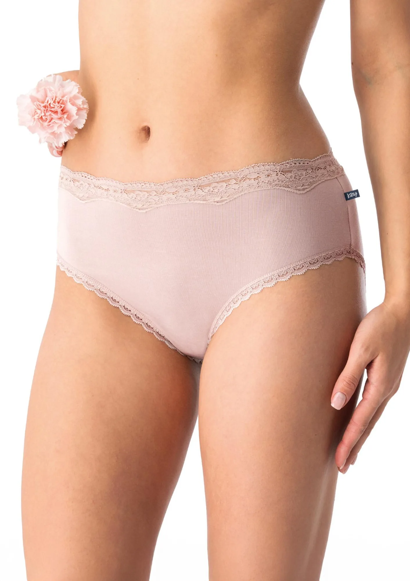 Figi damskie bambusowe z koronką semi maxi bikini beżowe LPK 002 Key
