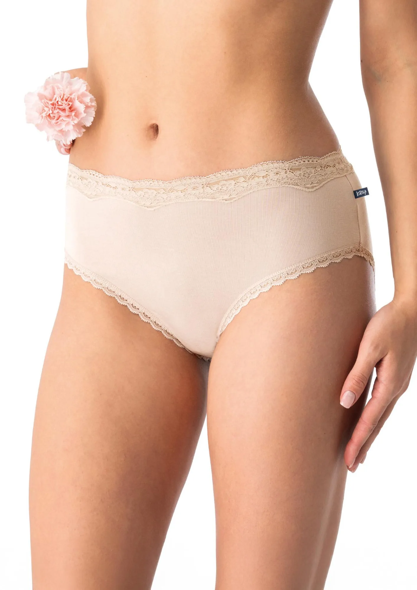 Figi damskie bambusowe z koronką semi maxi bikini jasny beż LPK 002 Key
