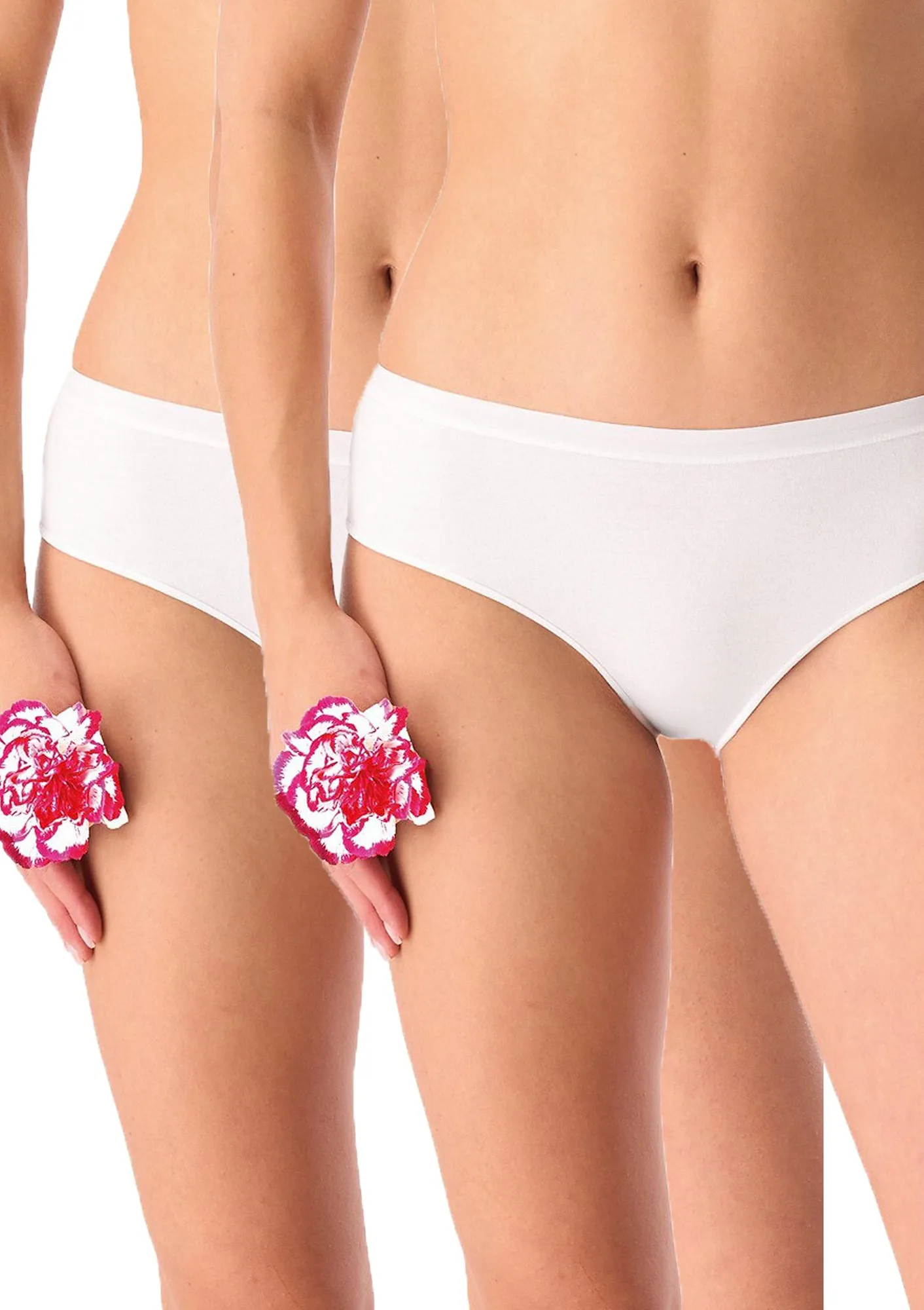 Figi damskie bawełniane (2pack) klasyczne gładkie białe LPN 132 Key