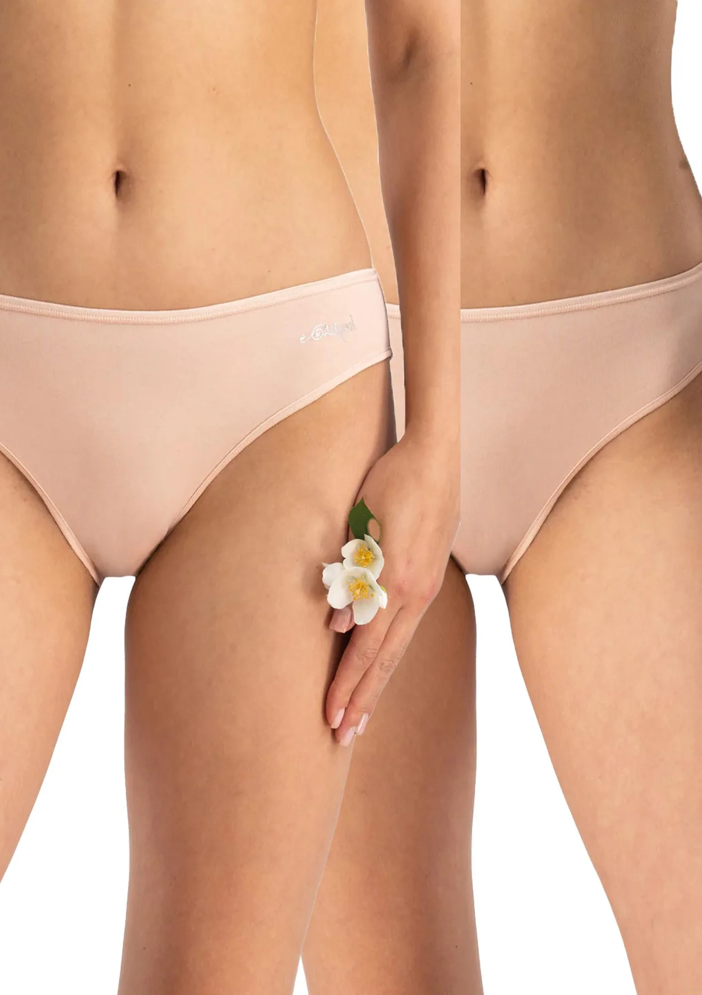 Figi damskie bawełniane (2pack) gładkie beżowe z niskim stanem LPR 185 Key