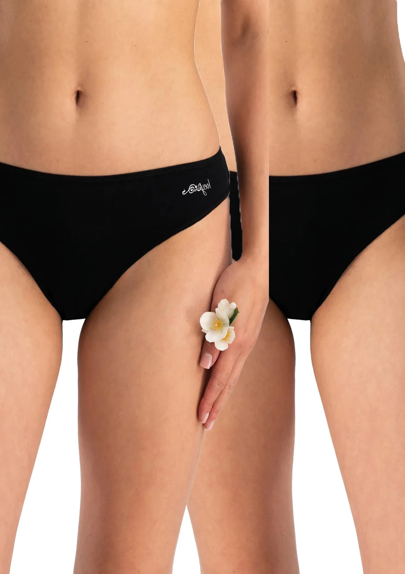 Figi damskie bawełniane (2pack) gładkie czarne z niskim stanem LPR 185 Key