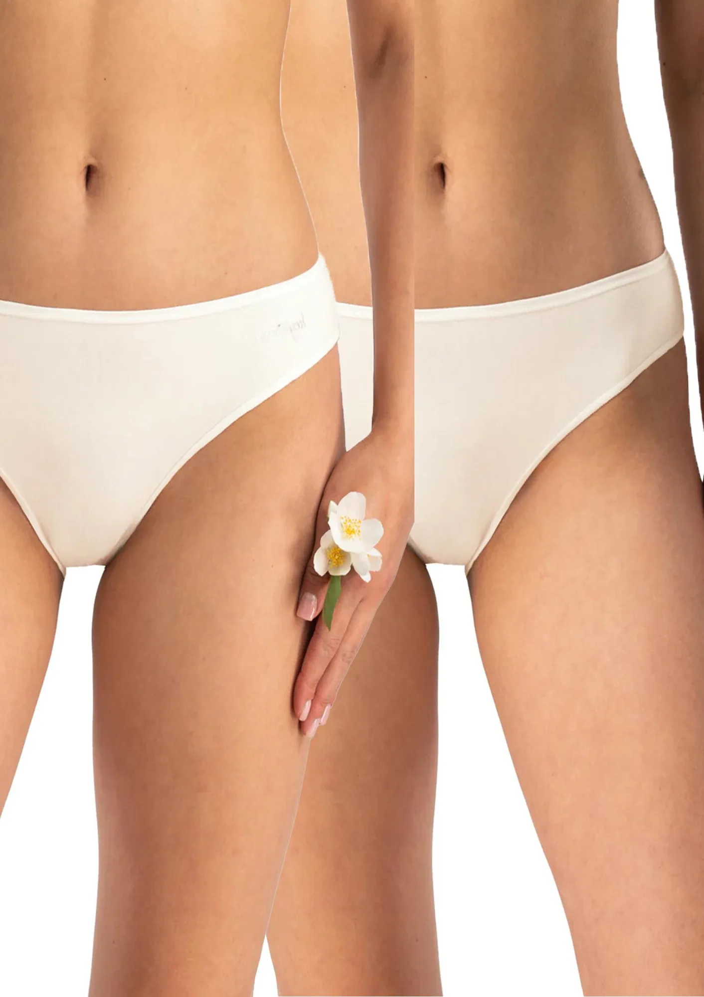 Figi damskie bawełniane (2pack) gładkie ecru z niskim stanem LPR 185 Key