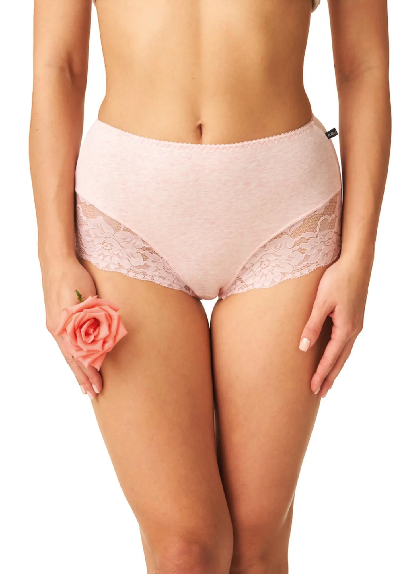 Figi damskie bawełniane (2 pack) z wysokim stanem w pastelowych kolorach z koronkowymi nogawkami LPF 170 Key