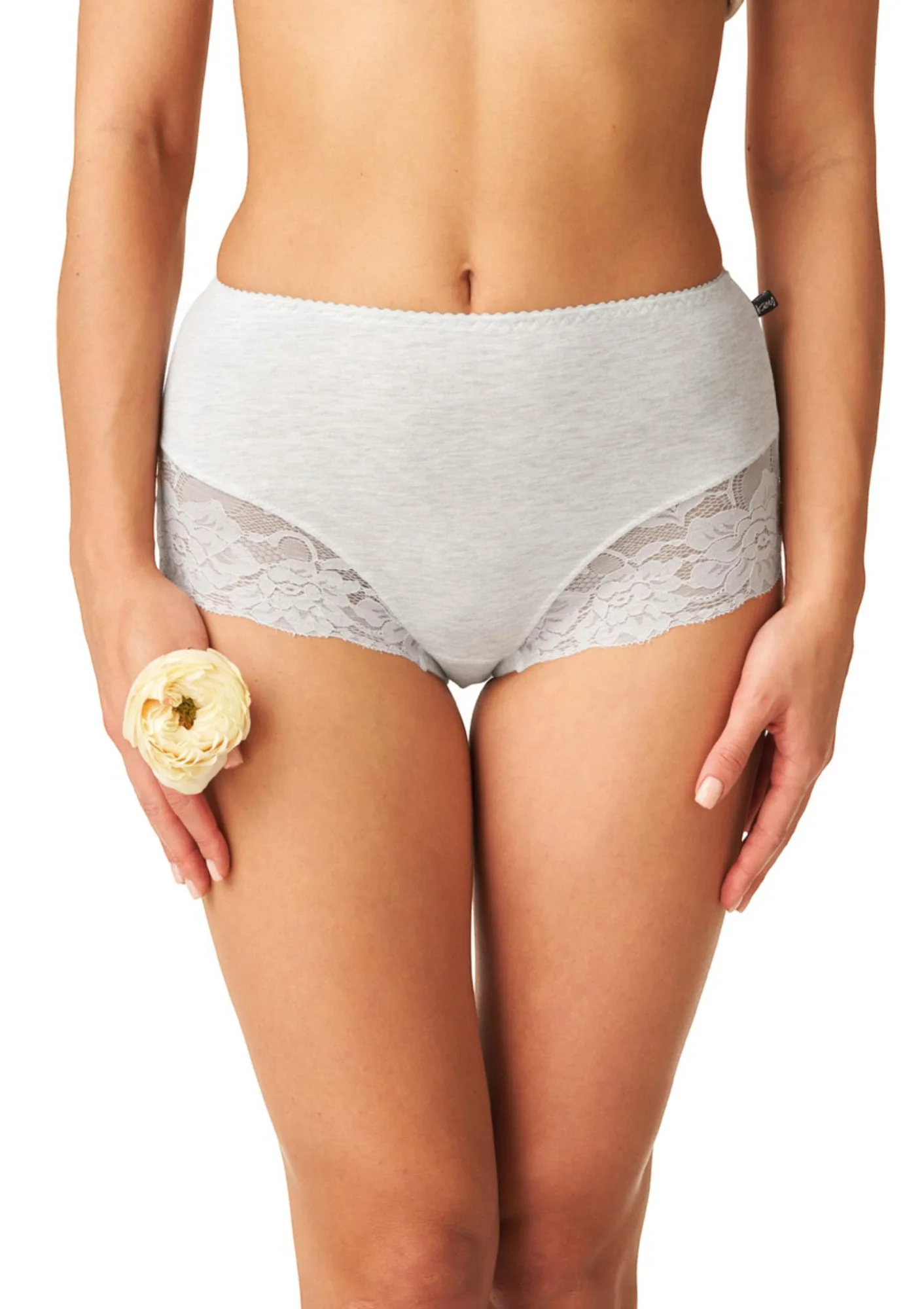 Figi damskie bawełniane (2 pack) z wysokim stanem w pastelowych kolorach z koronkowymi nogawkami LPF 170 Key