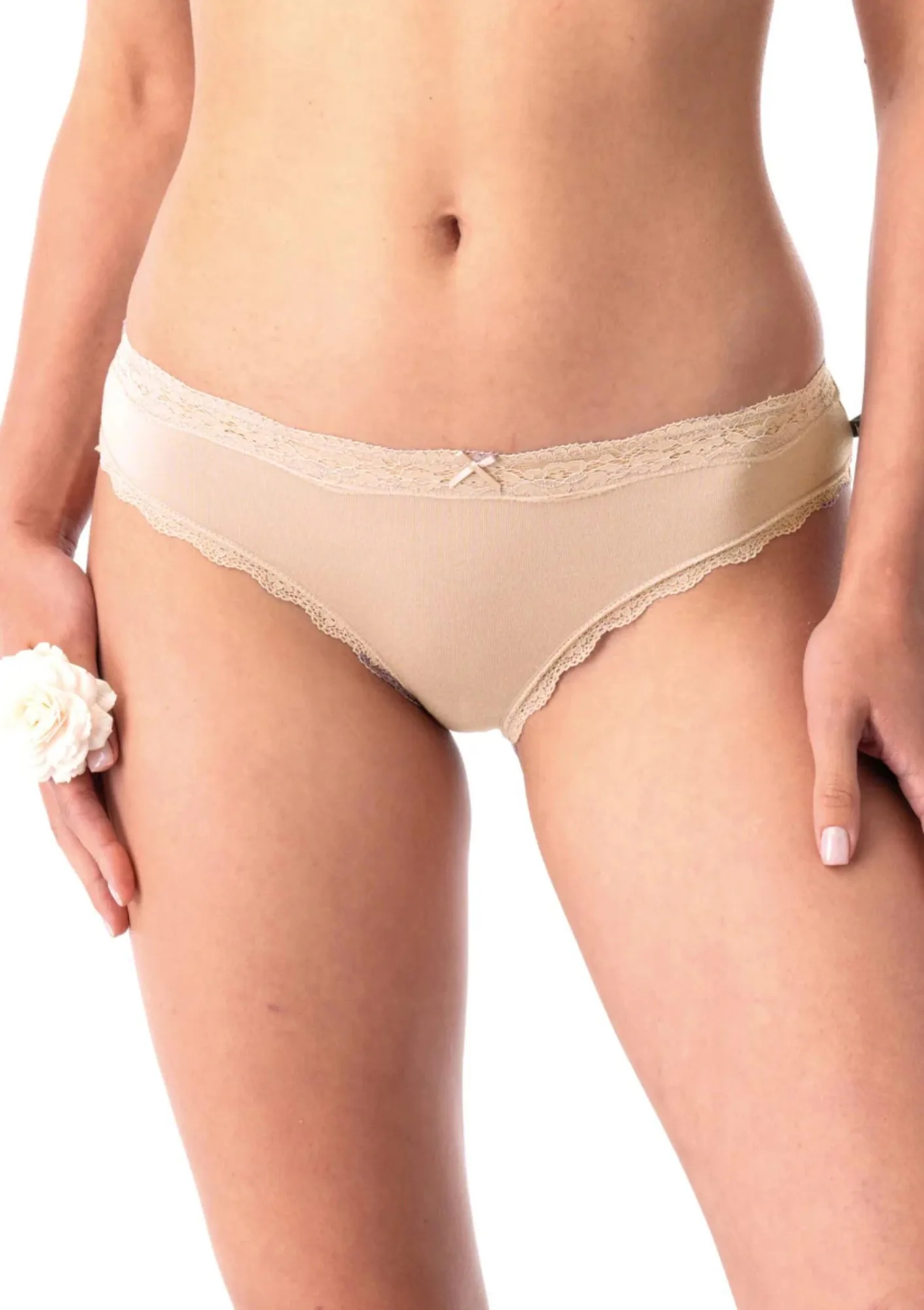 Figi damskie o kroju mini bikini z dzianiny bambusowej jasny beż LPR 002 Key