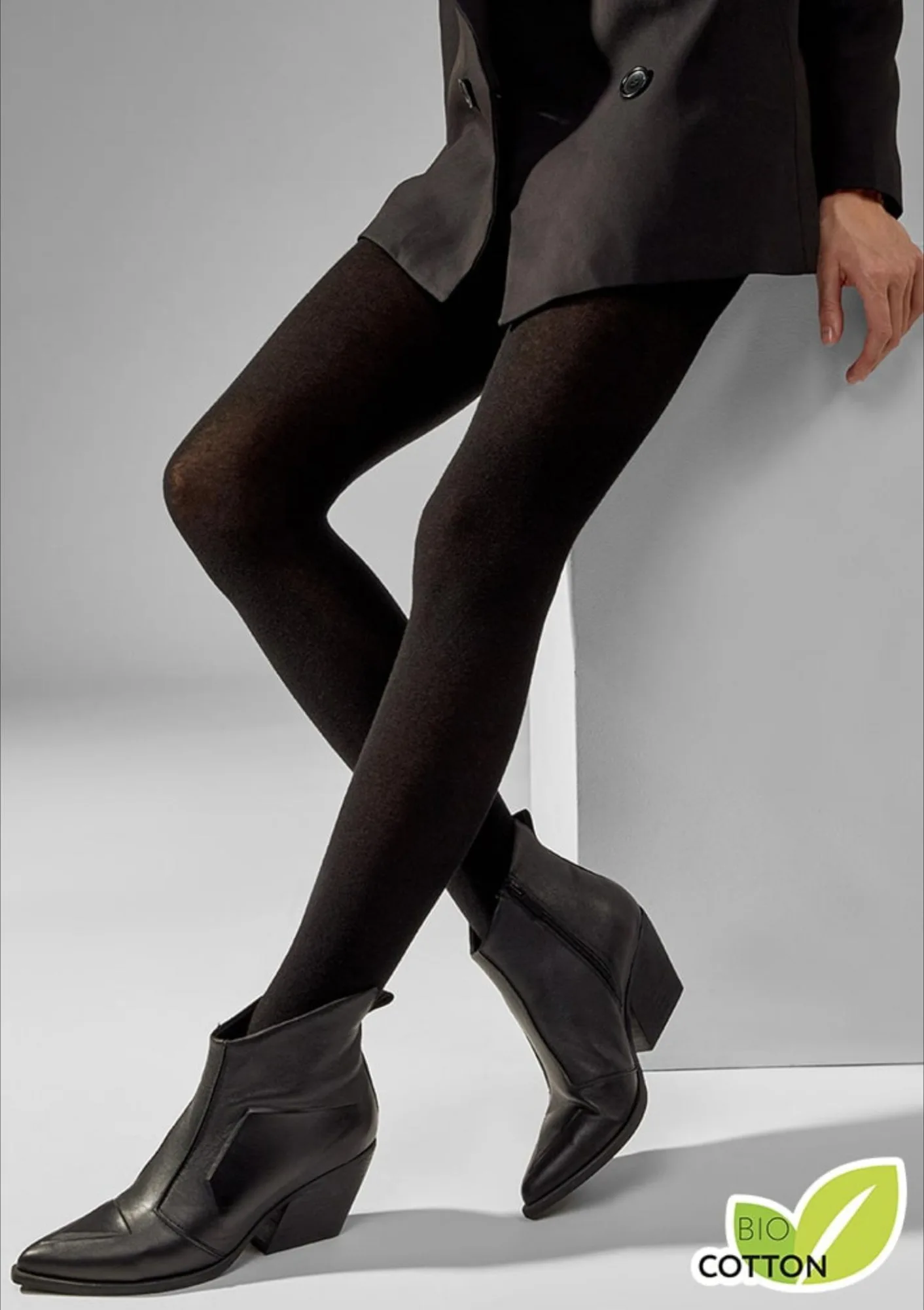 Rajstopy z bawełny organicznej czarne gładkie 607 Bio Cotton Legs 4-L