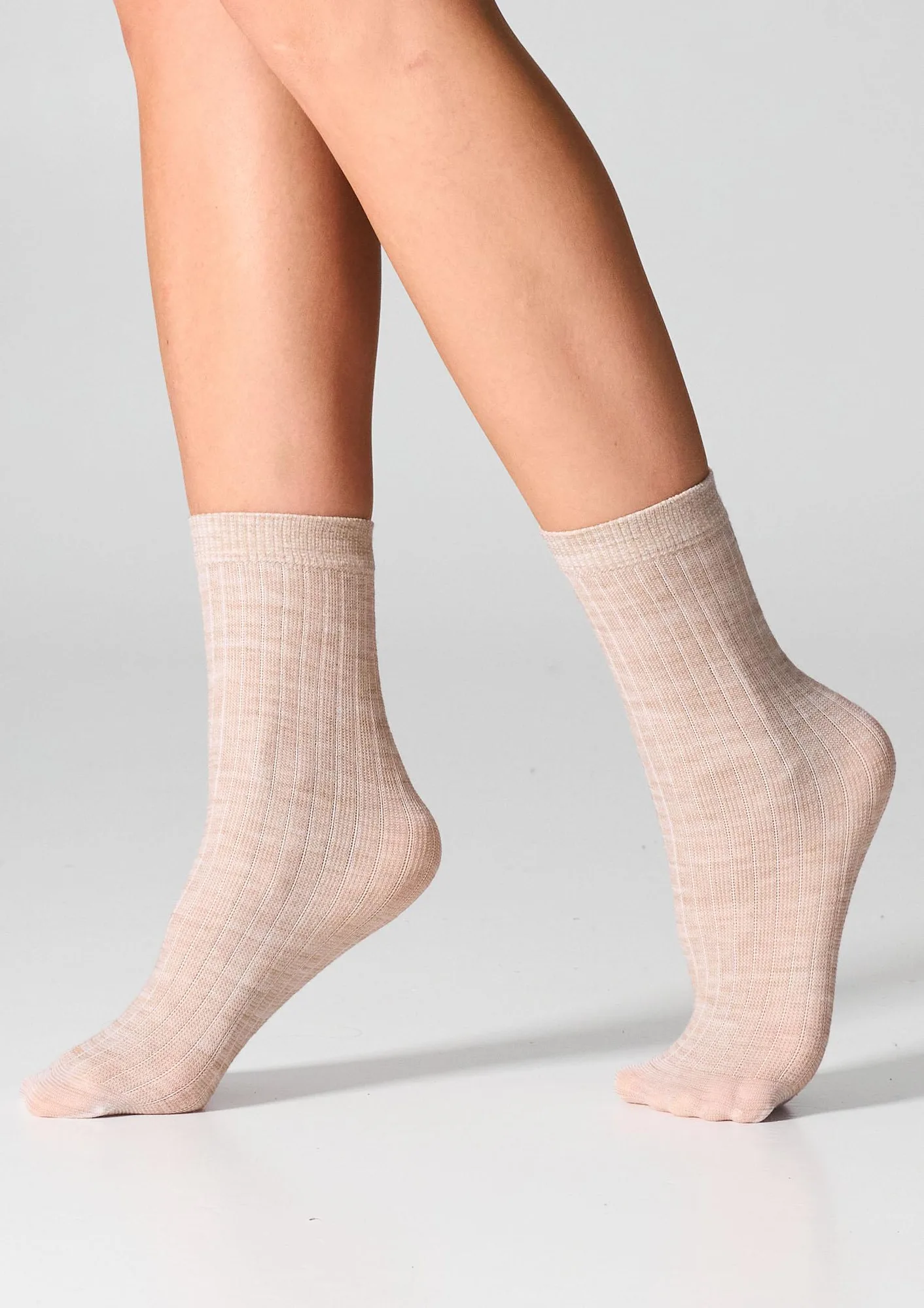 Skarpetki damskie z wełną merynosów (2pack) ciepłe cienkie beż W12 Merino Legs UNIWERSALNY