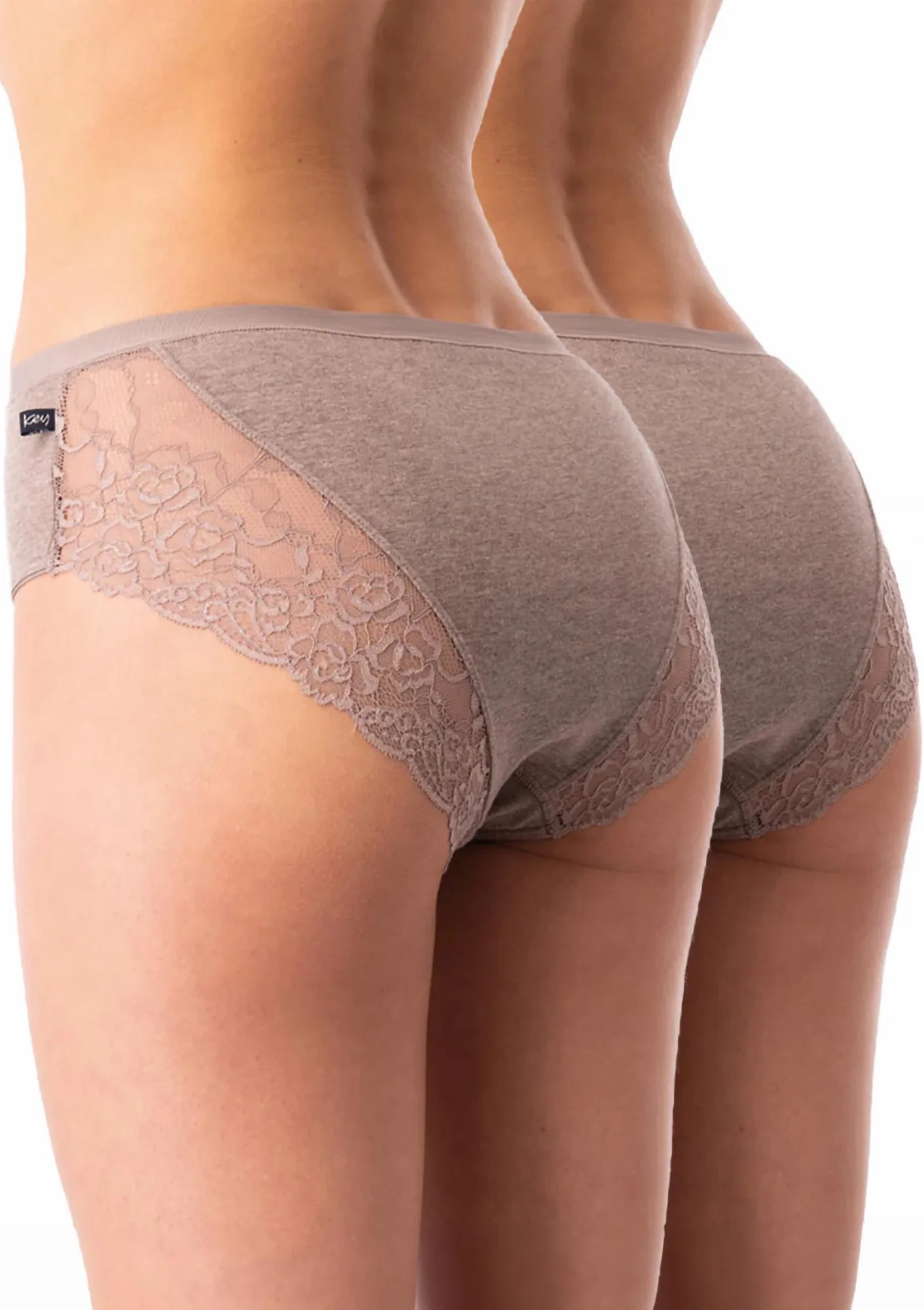 Figi damskie bawełniane (2 pack) klasyczne z koronką cappuccino LPC 162 Key