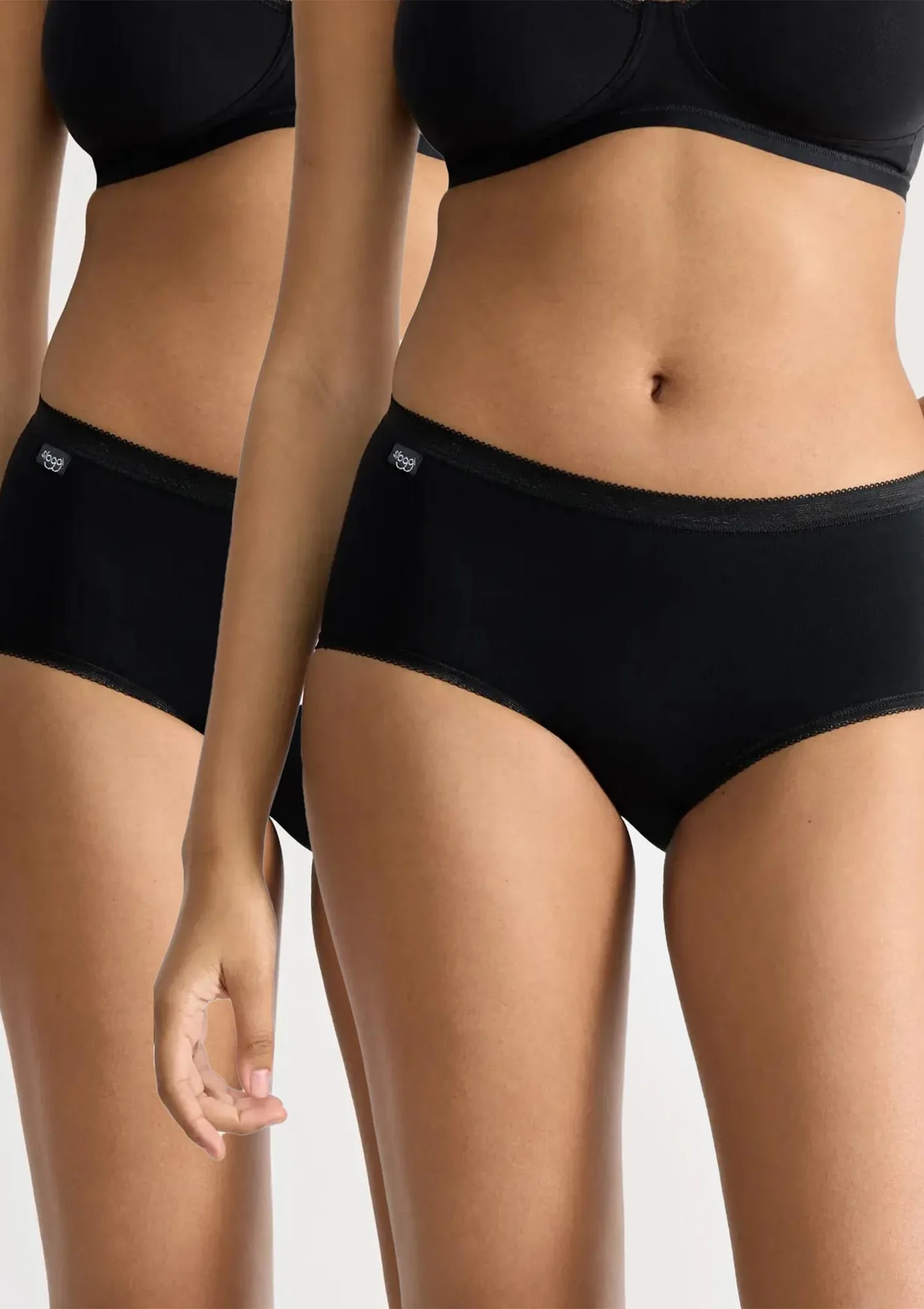 Figi damskie (2pack) klasyczne z wysokiej jakości bawełny czarne Basic+ Midi Sloggi