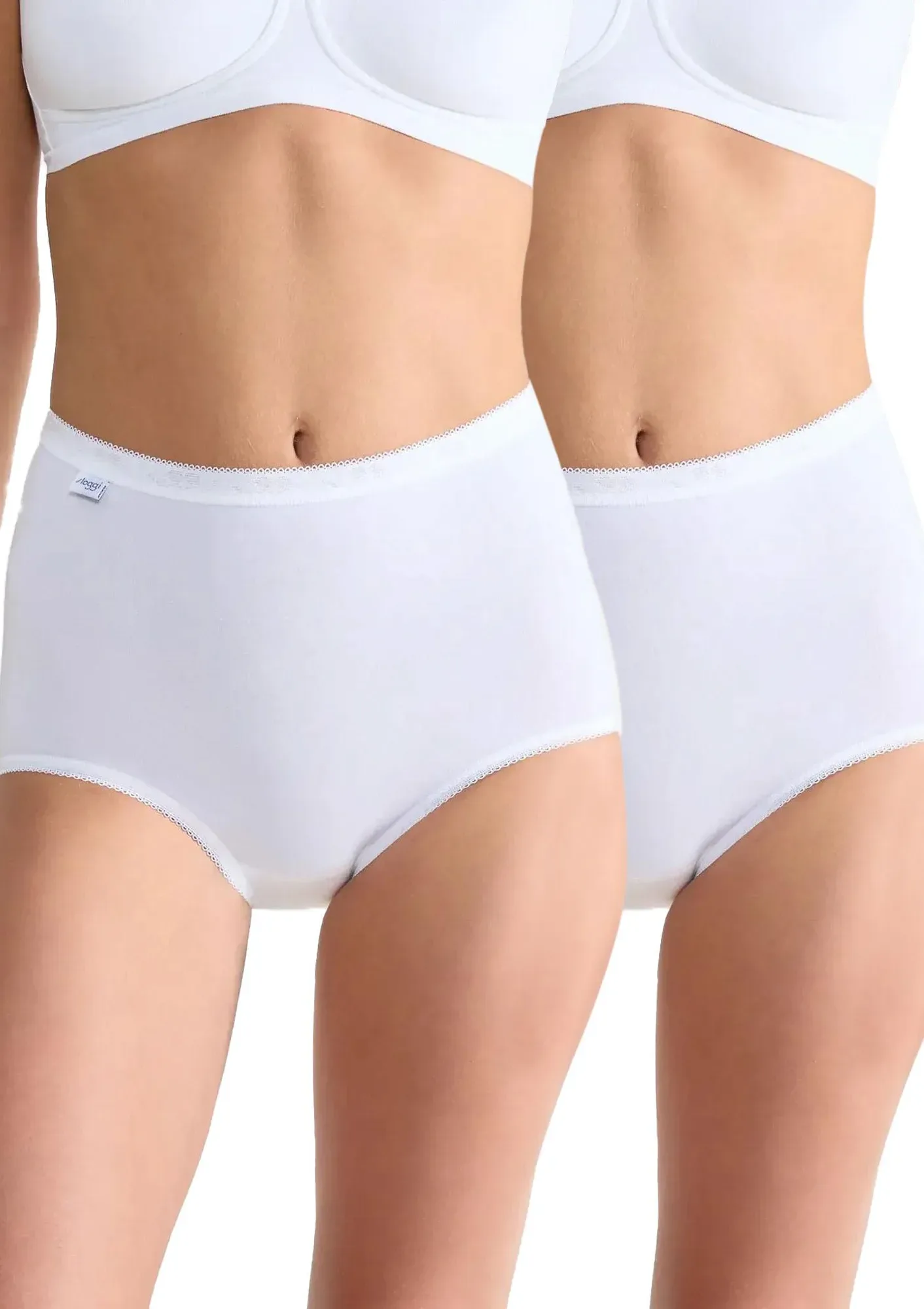 Figi damskie (2pack) z wysokiej jakości bawełny wysoki stan białe Basic+ Maxi Sloggi