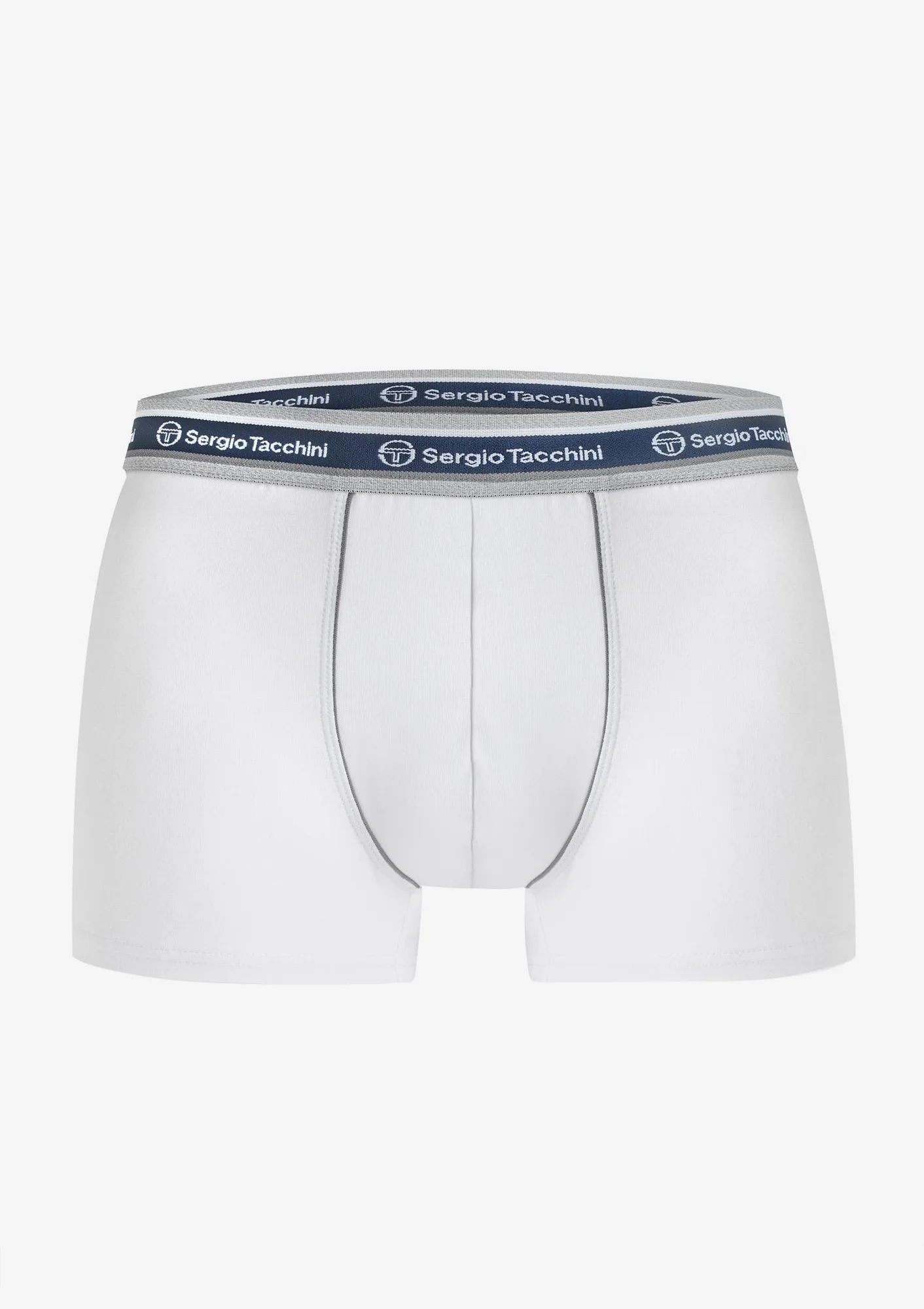 Bokserki męskie bawełniane białe z zewnętrzną gumą ciemno szara lamówka 9000 Sergio Tacchini